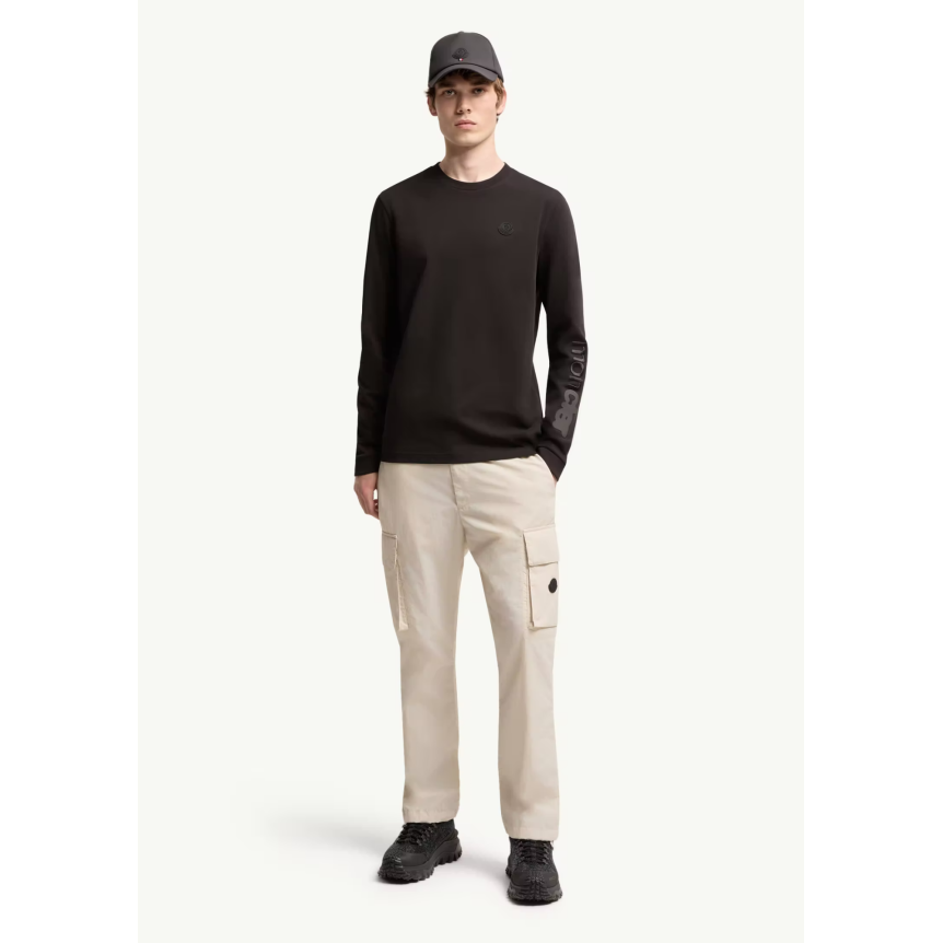 T-shirt à manche longue MONCLER en jersey de coton noir logo gomme black mat