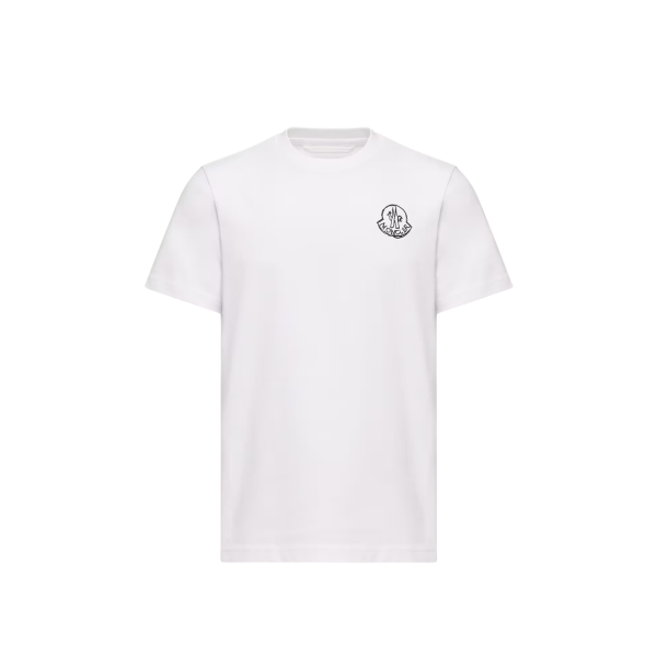 T-shirt col rond MONCLER en jersey de coton blanc à empiècement logo noir