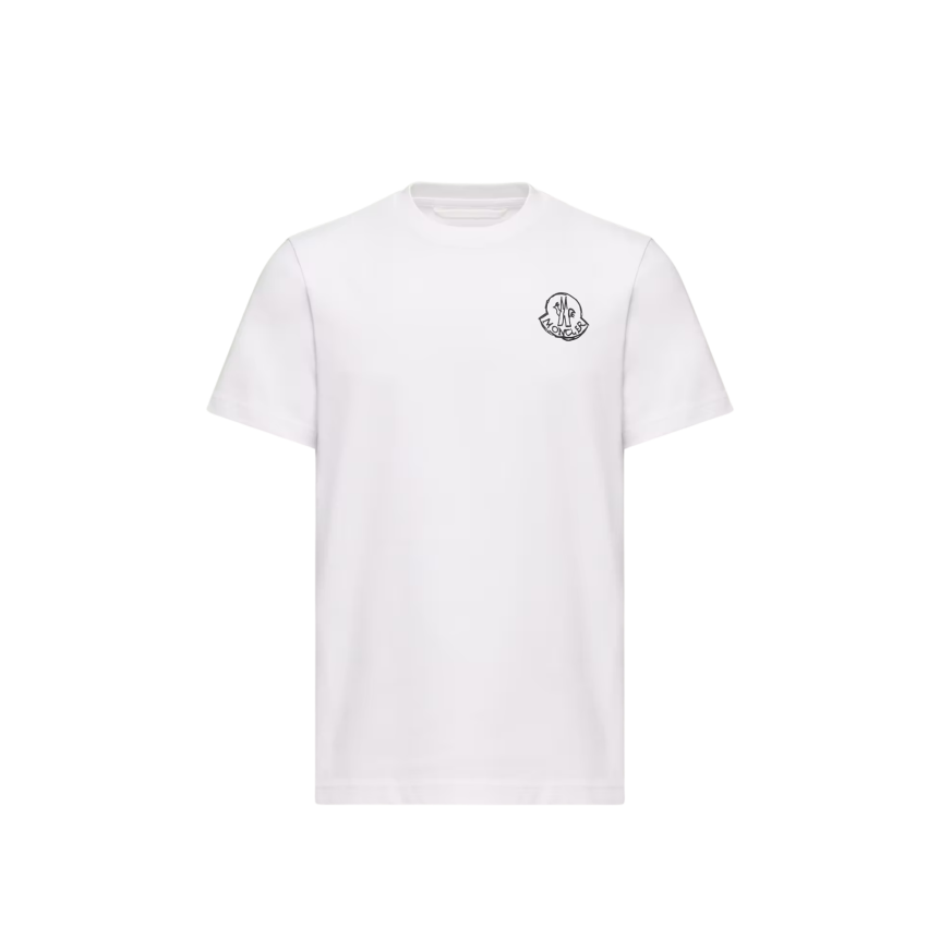 T-shirt col rond MONCLER en jersey de coton blanc à empiècement logo noir