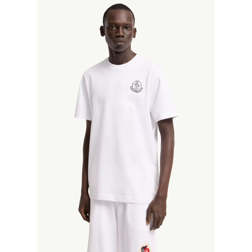 T-shirt col rond MONCLER en jersey de coton blanc à empiècement logo noir