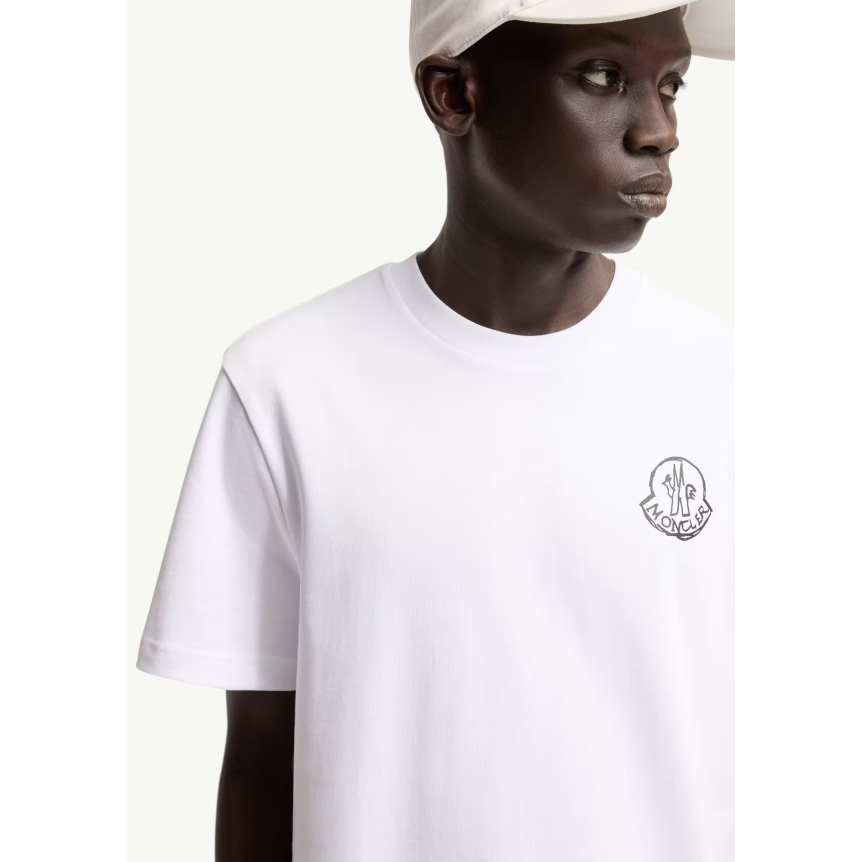 T-shirt col rond MONCLER en jersey de coton blanc à empiècement logo noir