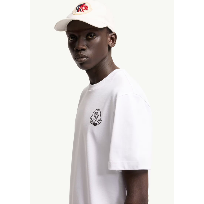 T-shirt col rond MONCLER en jersey de coton blanc à empiècement logo noir