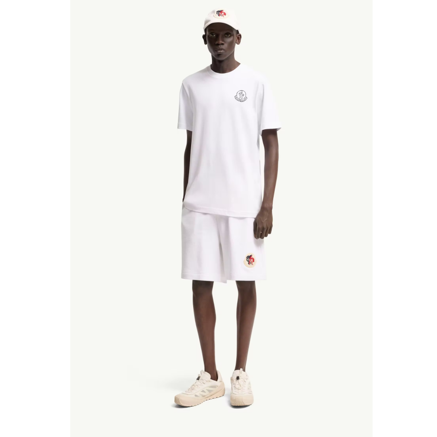 T-shirt col rond MONCLER en jersey de coton blanc à empiècement logo noir