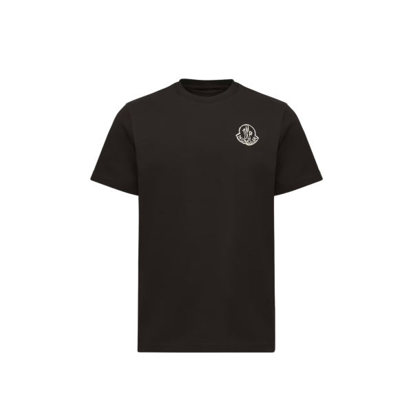 T-shirt col rond MONCLER en jersey de coton noir à empiècement logo blanc