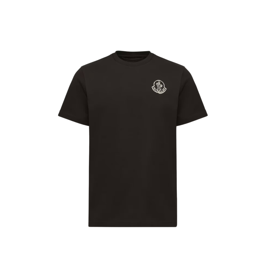 T-shirt col rond MONCLER en jersey de coton noir à empiècement logo blanc