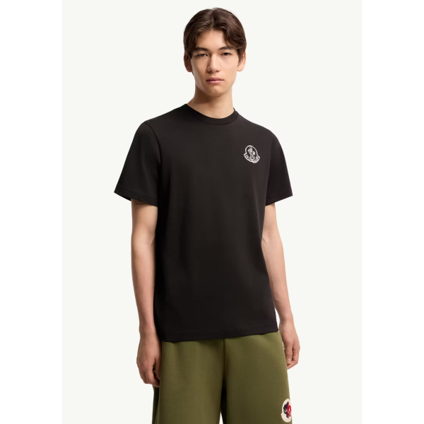 T-shirt col rond MONCLER en jersey de coton noir à empiècement logo blanc