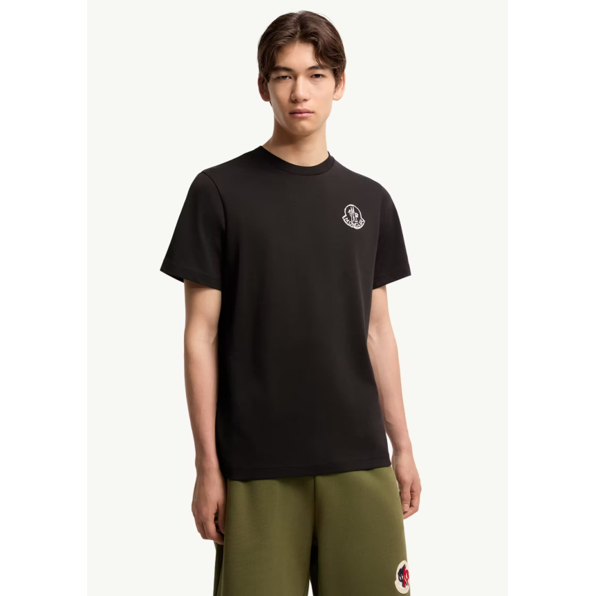 T-shirt col rond MONCLER en jersey de coton noir à empiècement logo blanc