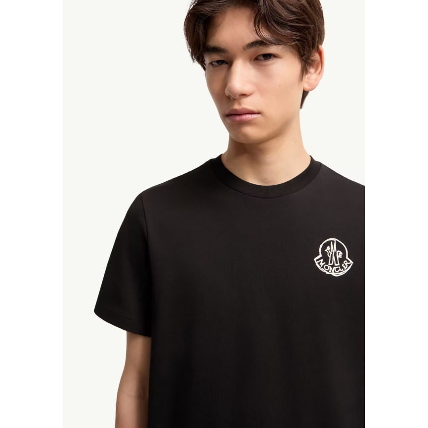 T-shirt col rond MONCLER en jersey de coton noir à empiècement logo blanc
