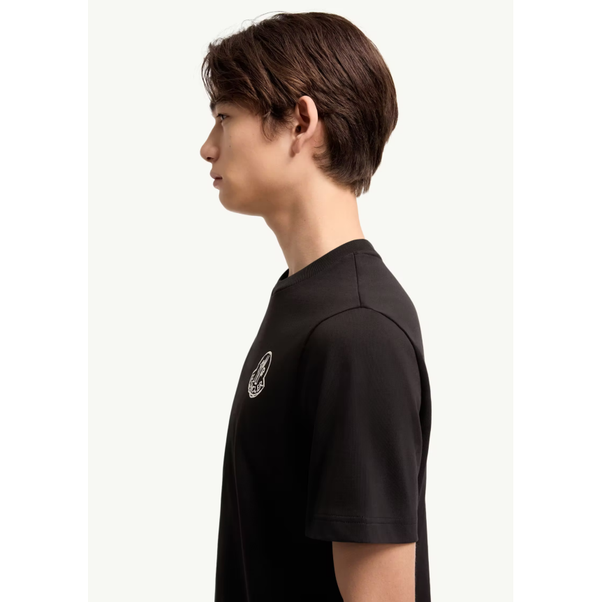 T-shirt col rond MONCLER en jersey de coton noir à empiècement logo blanc