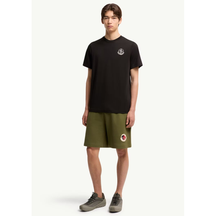 T-shirt col rond MONCLER en jersey de coton noir à empiècement logo blanc