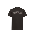T-shirt col rond en coton noir broderie logo écru