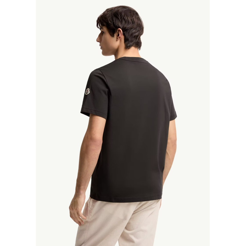 T-shirt col rond MONCLER en coton noir broderie logo écru