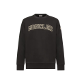 Sweat shirt col rond en coton noir avec broderie logo écru