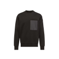 Sweat shirt col rond en en molleton de coton noir poche poitrine nylon logo embossé
