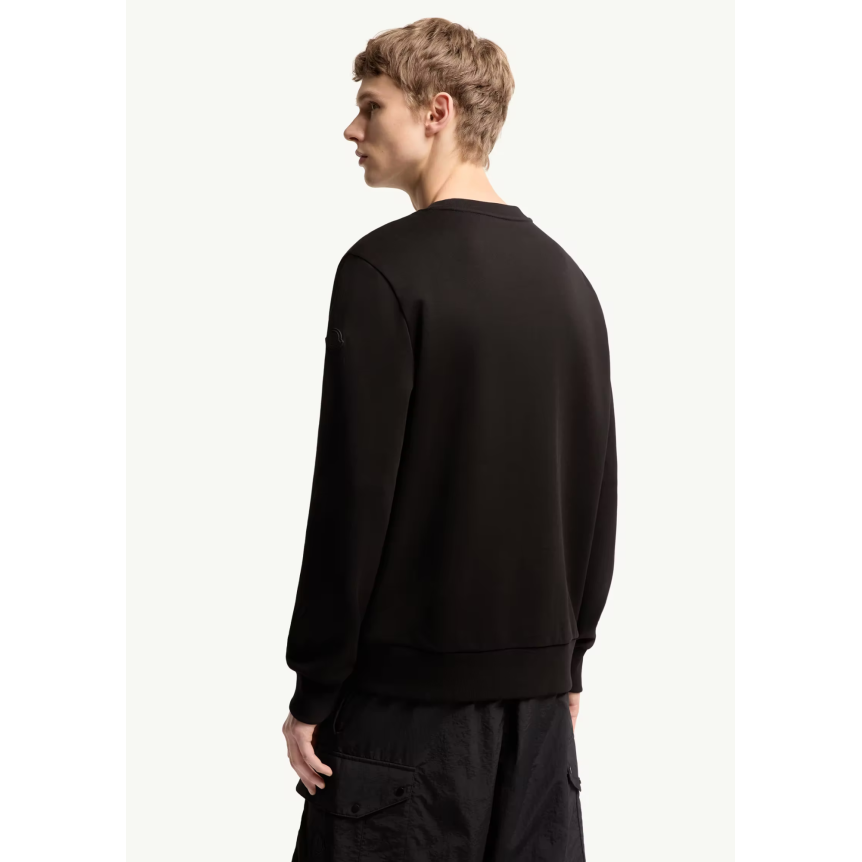 Sweat shirt col rond MONCLER en en molleton de coton noir poche poitrine nylon logo embossé