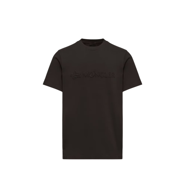 T-shirt col rond MONCLER coton noir logo éponge ton sur ton
