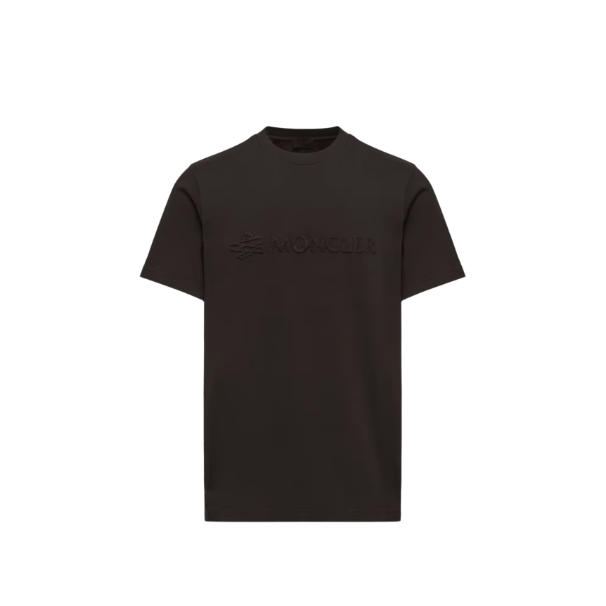 T-shirt col rond MONCLER coton noir logo éponge ton sur ton