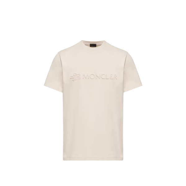 T-shirt col rond MONCLER coton beige logo éponge ton sur ton
