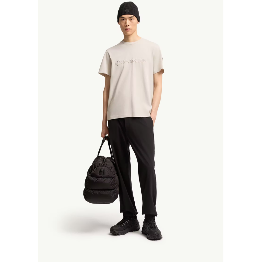 T-shirt col rond MONCLER coton beige logo éponge ton sur ton