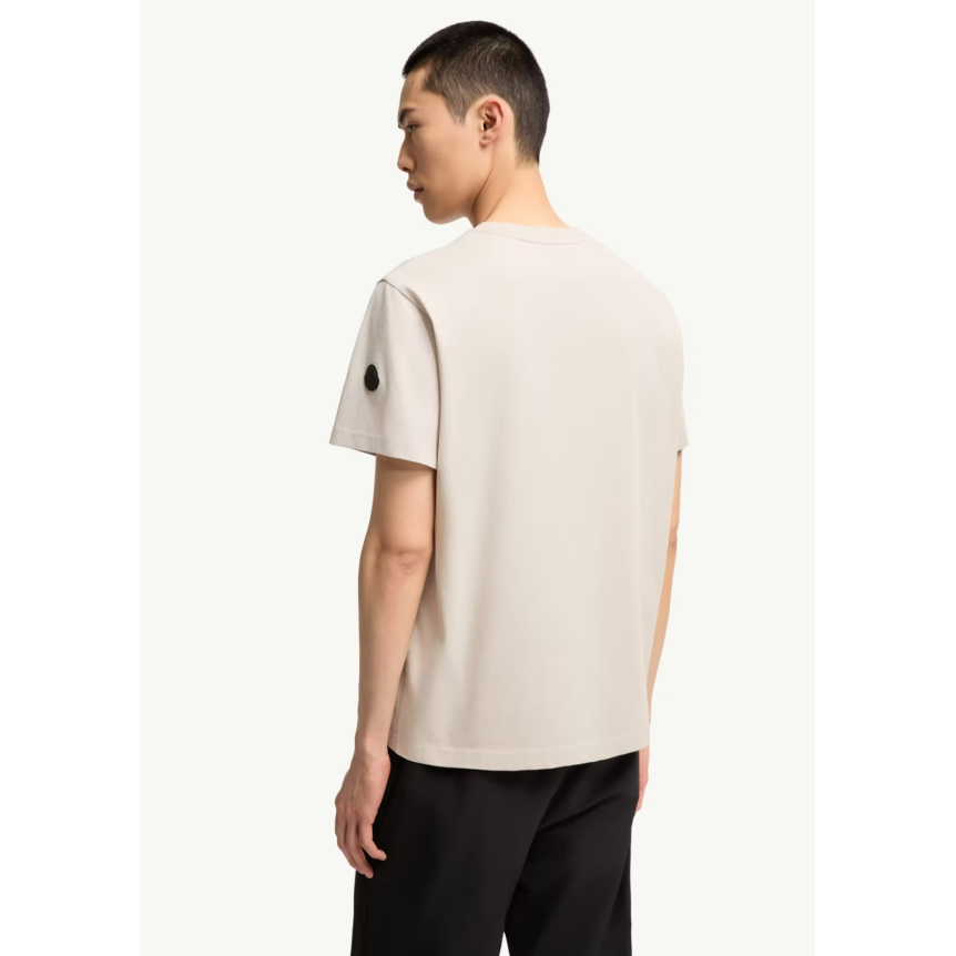 T-shirt col rond MONCLER coton beige logo éponge ton sur ton