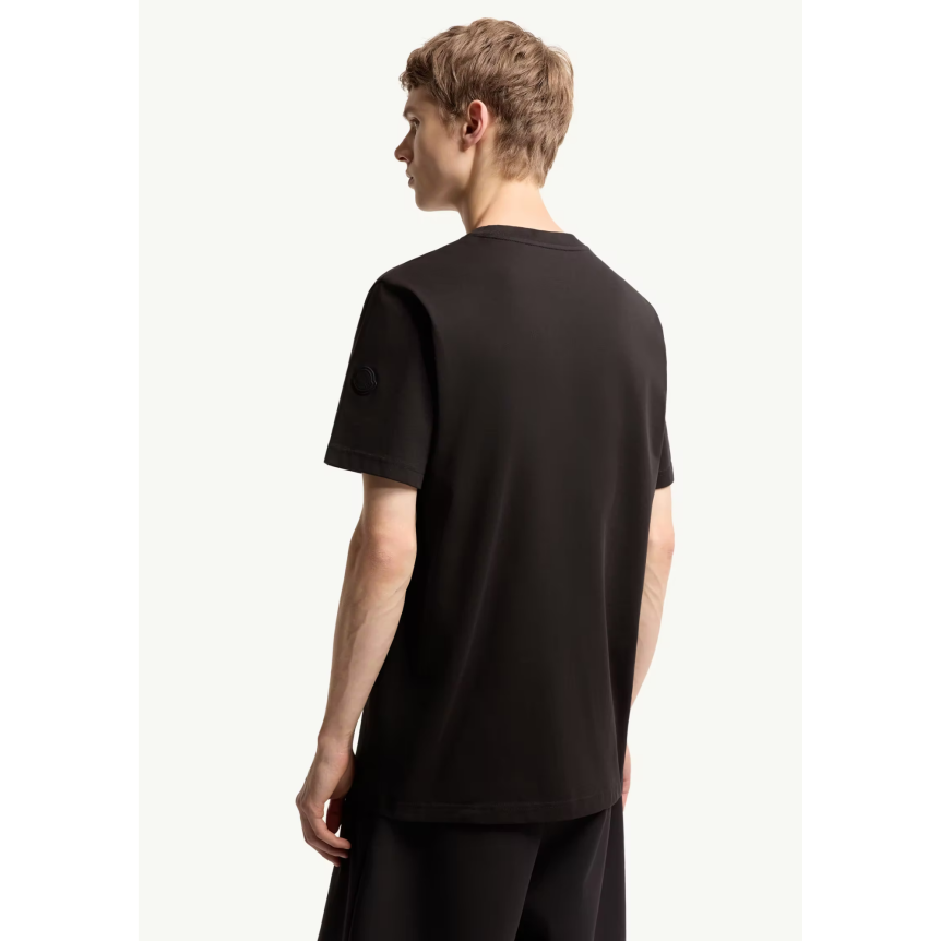 T-shirt col rond MONCLER coton noir logo éponge ton sur ton