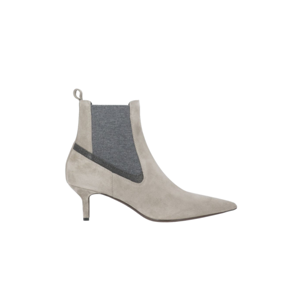 Bottines Pointues Daim Paillettes Taupe Brunello Cucinelli