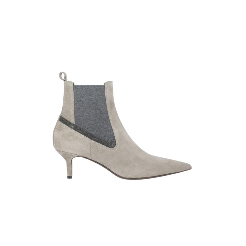 Bottines Pointues Daim Paillettes Taupe Brunello Cucinelli