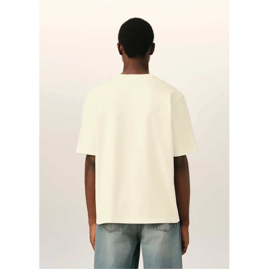 T-shirt col rond AMI Paris jersey de coton épais ivoire gros cœur embossé  ivoire