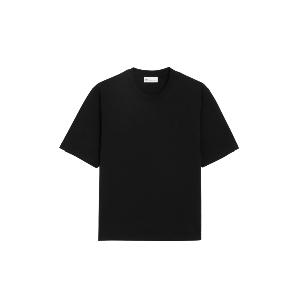 T-shirt col rond AMI Paris coton noir logo coeur embossé noir