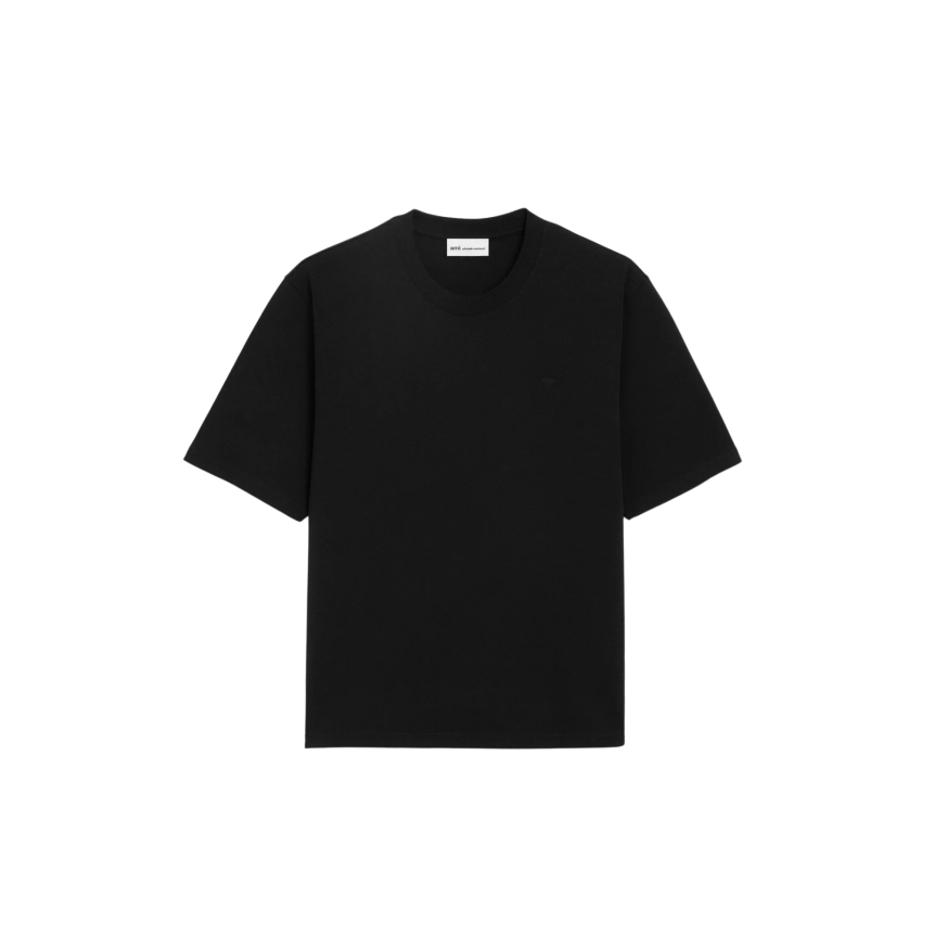 T-shirt col rond AMI Paris coton noir logo coeur embossé noir