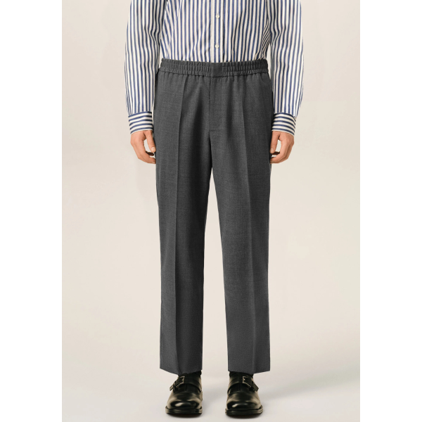 Pantalon AMI Paris en sergé de laine flanelle gris taille élastique