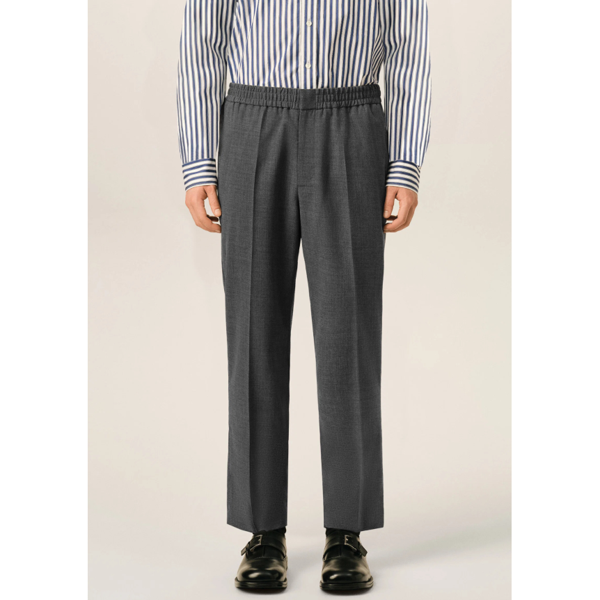 Pantalon AMI Paris en sergé de laine flanelle gris taille élastique