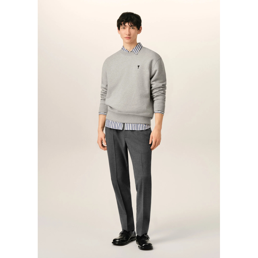 Pantalon AMI Paris en sergé de laine flanelle gris taille élastique