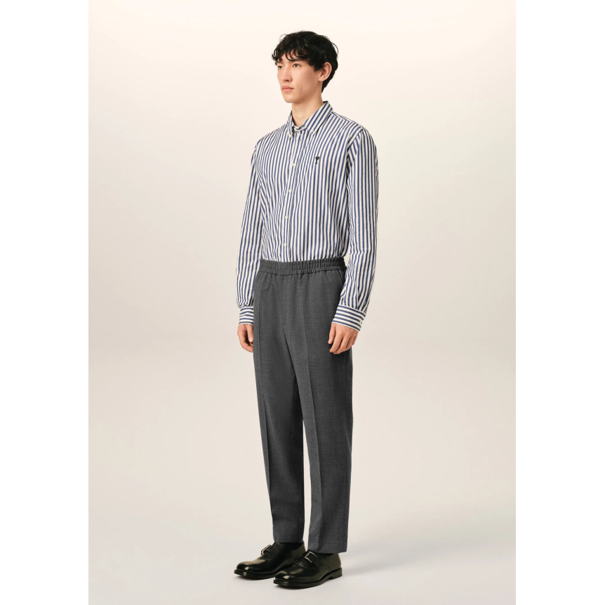 Pantalon AMI Paris en sergé de laine flanelle gris taille élastique