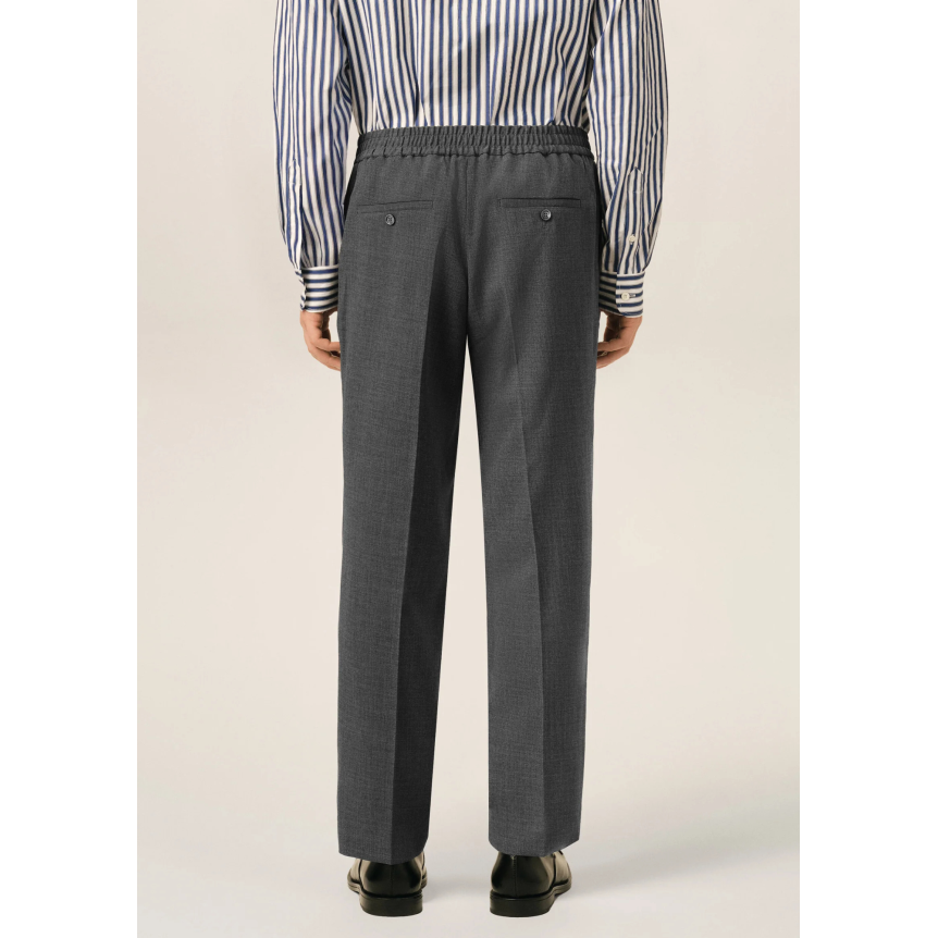 Pantalon AMI Paris en sergé de laine flanelle gris taille élastique