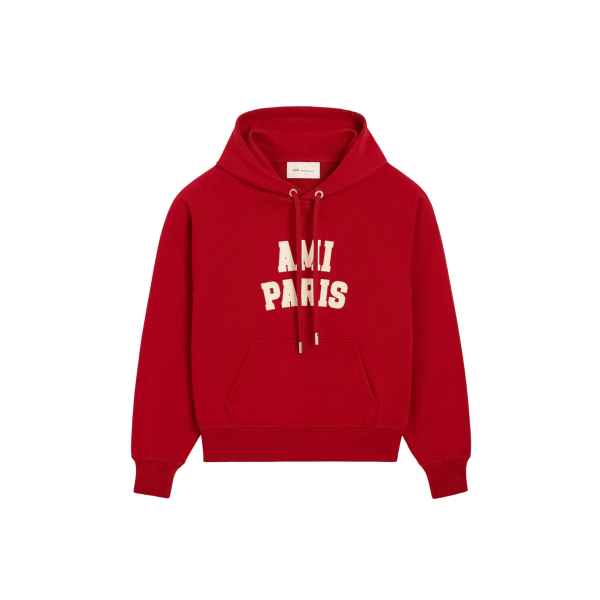Sweat-shirt à capuche AMI Paris molleton de coton rouge feutrine AMI PARIS blanc
