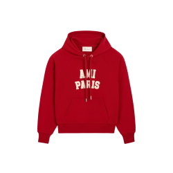 Sweat-shirt à capuche AMI Paris molleton de coton rouge feutrine AMI PARIS blanc