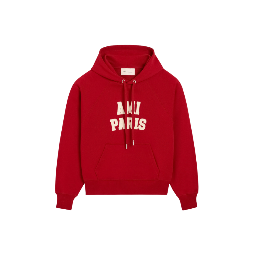 Sweat-shirt à capuche AMI Paris molleton de coton rouge feutrine AMI PARIS blanc