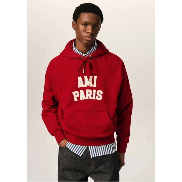 Sweat-shirt à capuche AMI Paris molleton de coton rouge feutrine AMI PARIS blanc