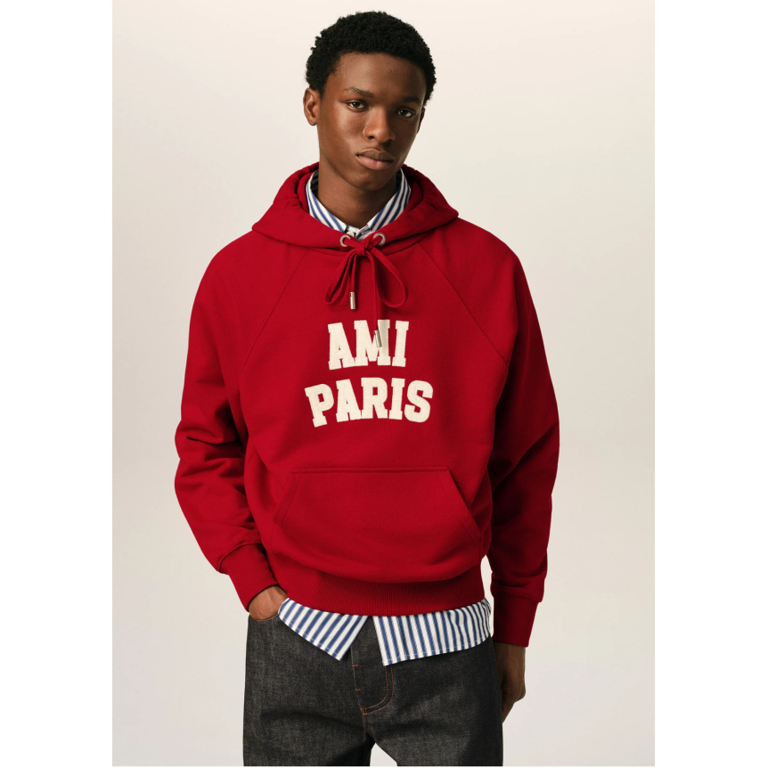 Sweat-shirt à capuche AMI Paris molleton de coton rouge feutrine AMI PARIS blanc