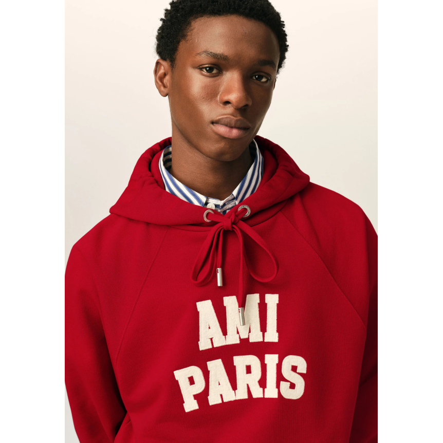 Sweat-shirt à capuche AMI Paris molleton de coton rouge feutrine AMI PARIS blanc