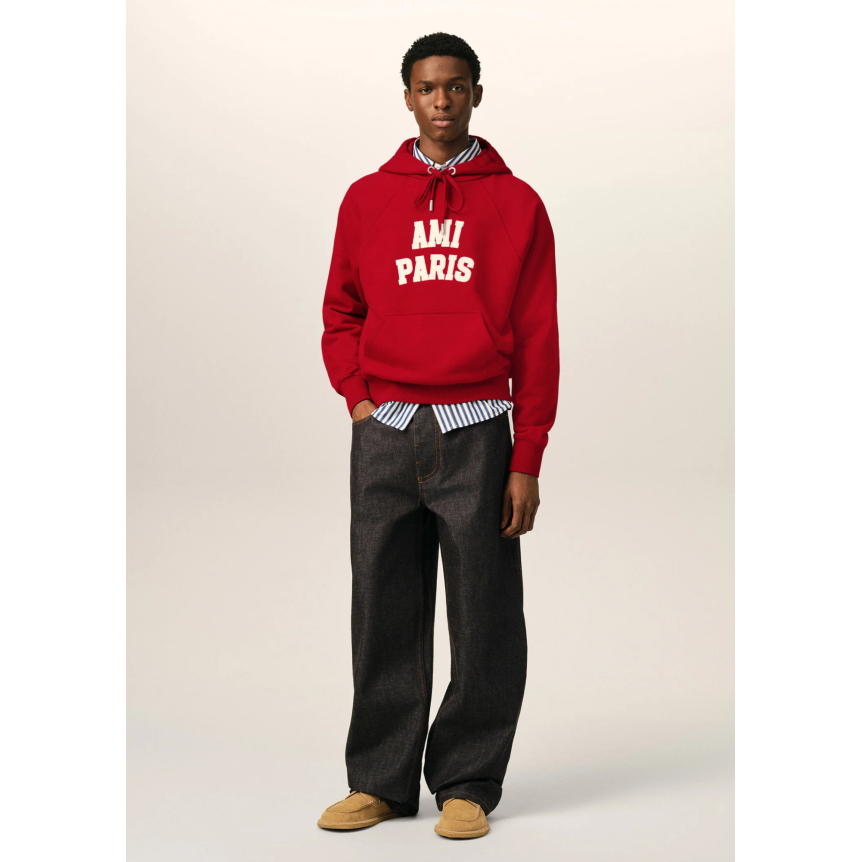 Sweat-shirt à capuche AMI Paris molleton de coton rouge feutrine AMI PARIS blanc