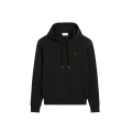 Sweat-shirt à capuche molleton de coton non gratté noir broderie cœur rouge