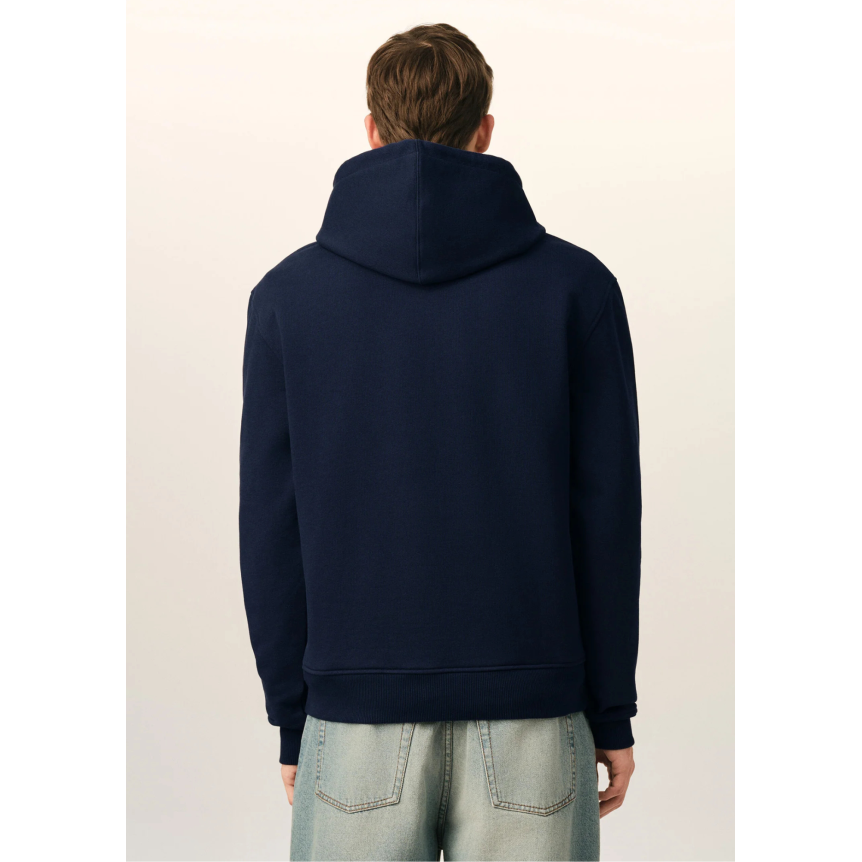 Sweat-shirt à capuche AMI Paris molleton de coton non gratté bleu marine broderie cœur rouge