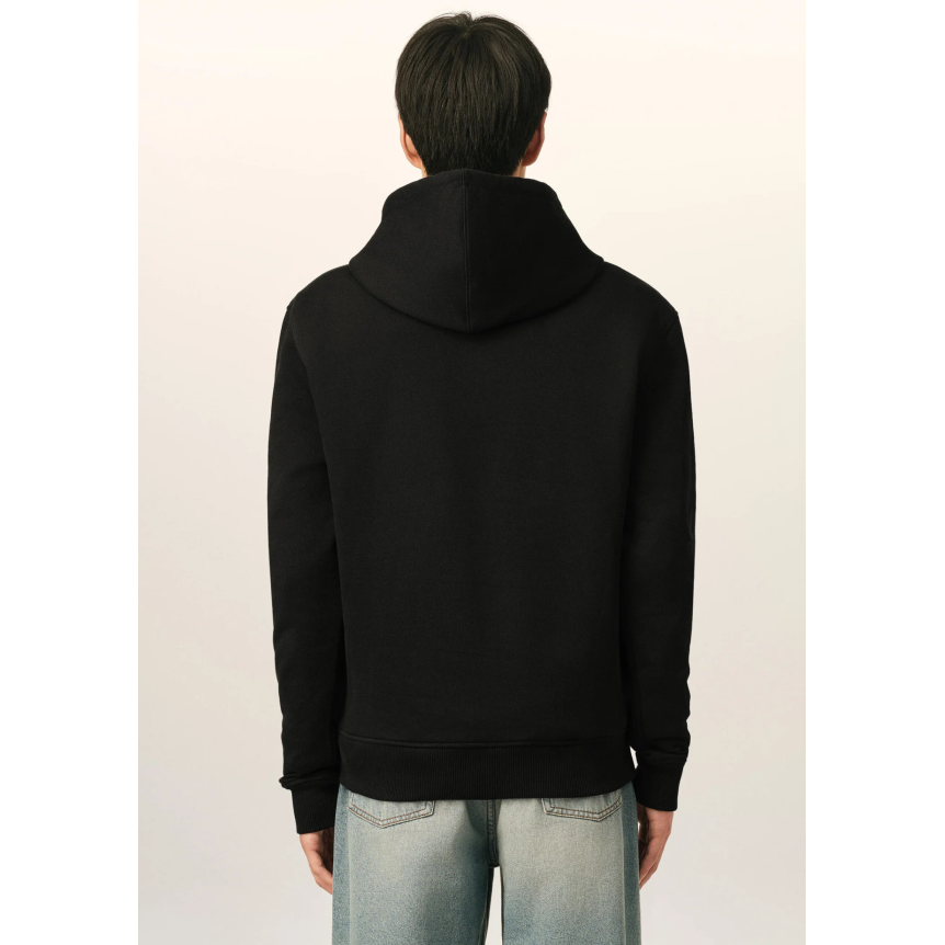 Sweat-shirt à capuche AMI Paris molleton de coton non gratté noir broderie cœur rouge