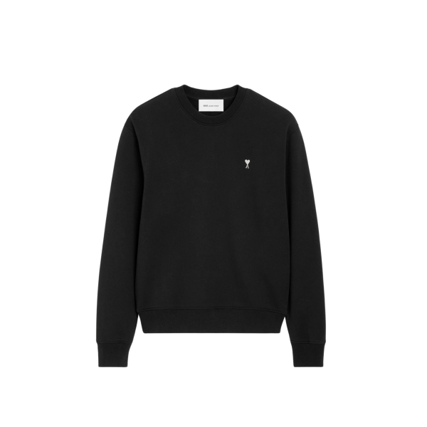 Sweat-shirt col rond AMI Paris molleton de coton noir broderie cœur blanc