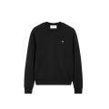 Sweat-shirt col rond molleton de coton noir broderie cœur blanc