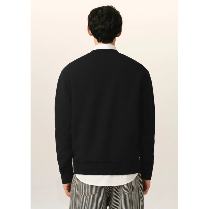 Sweat-shirt col rond AMI Paris molleton de coton noir broderie cœur blanc