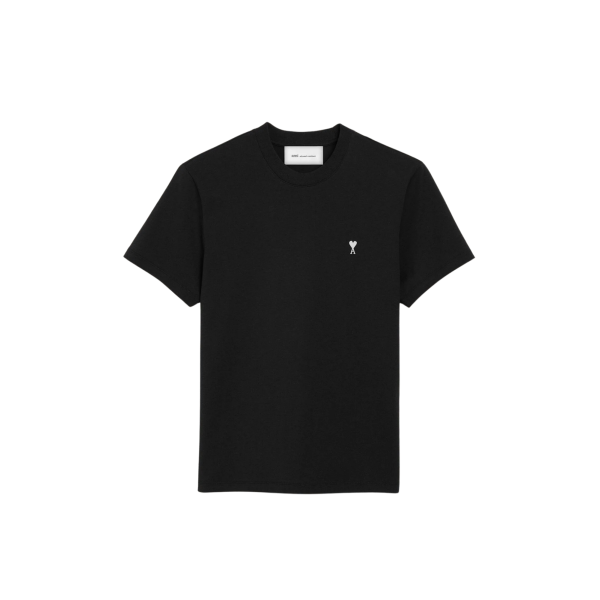 T-shirt manche courte AMI Paris col rond jersey de coton noir broderie cœur blanc