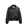 Blouson zippé à col cuir agneau lisse noir